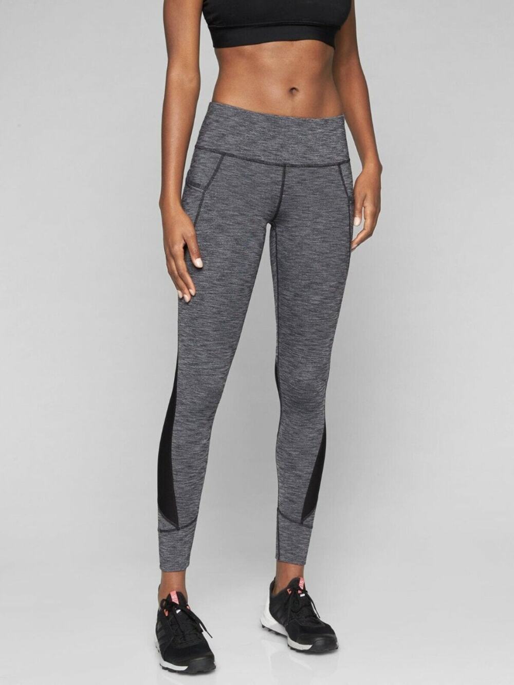 Athleta Relay Tight 2.0, Black Heather Side Pocket Leggingas